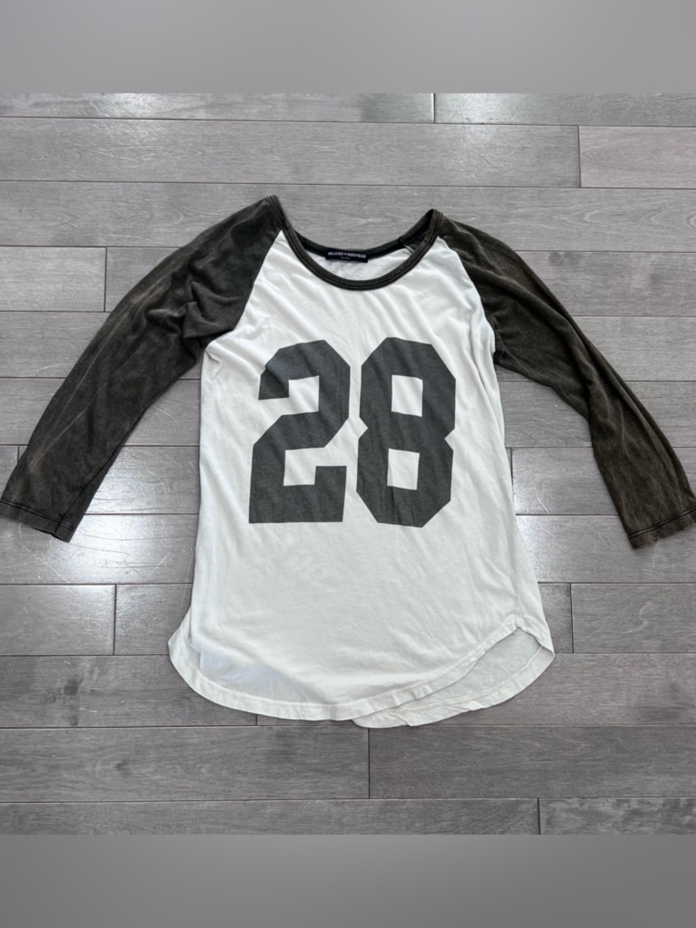 Brandy Melville #28 Raglan Baseball Tee White Charcoal One Size